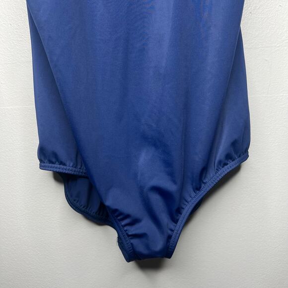 Lands End Womens 14L Long Navy One Piece Swimsuit Built-In Support V-Back Modest - Picture 3 of 9